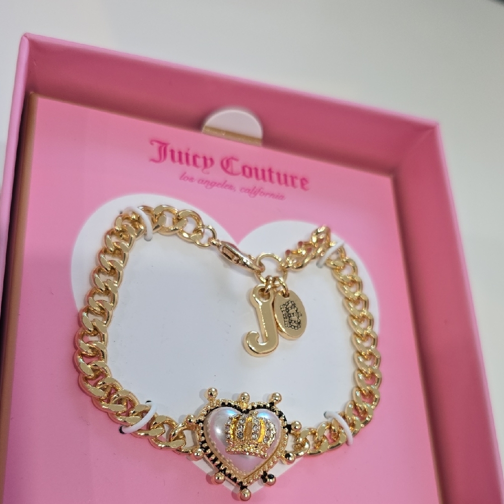 Juicy Couture Gold and Pink Heart Charm Bracelet